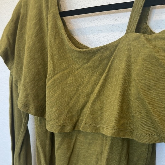 Anthropologie Postmark Olive Green One Shoulder Ruffle Long Sleeve Top Shirt Sm - Picture 6 of 7